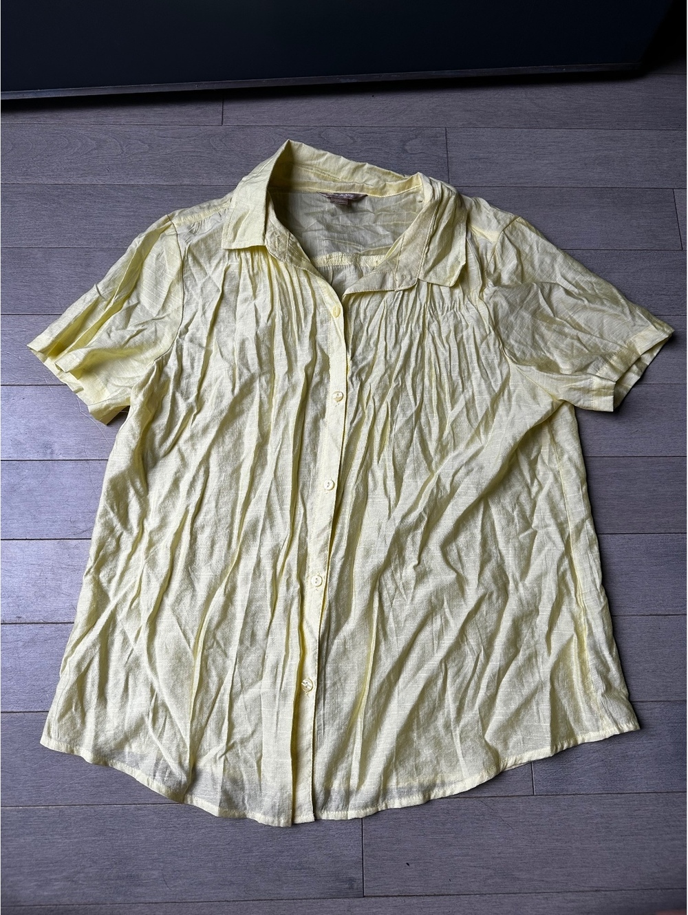 White Stag Women's Yellow Short Sleeve Button-Up Lightweight Blouse Size L 12-14